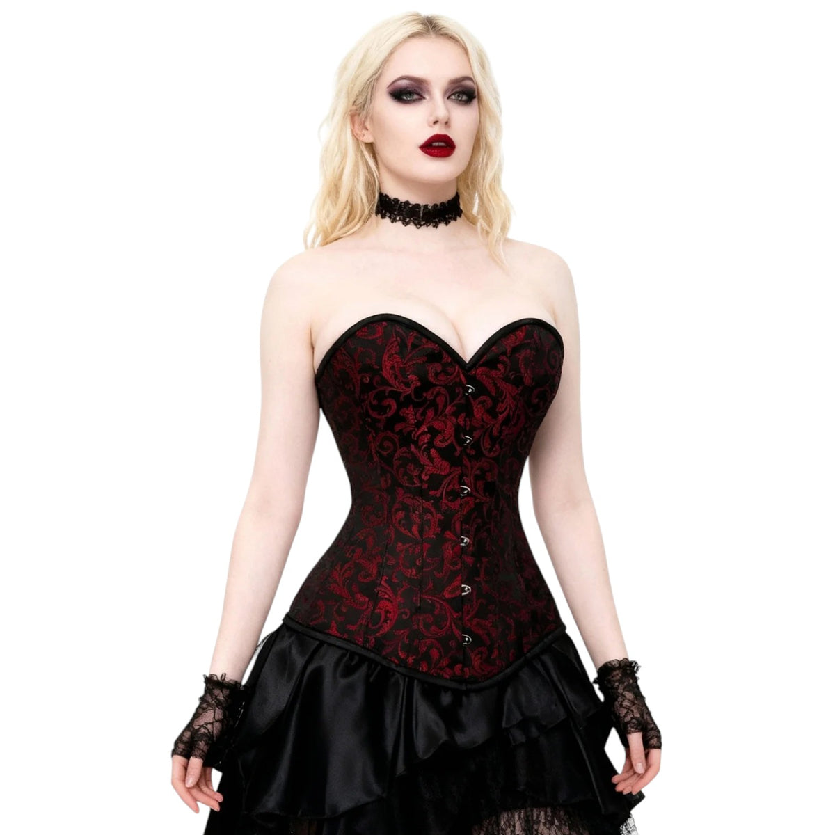 Barockes Vollbrustkorsett "Alison" bordeaux mit Ornamenten Gothic