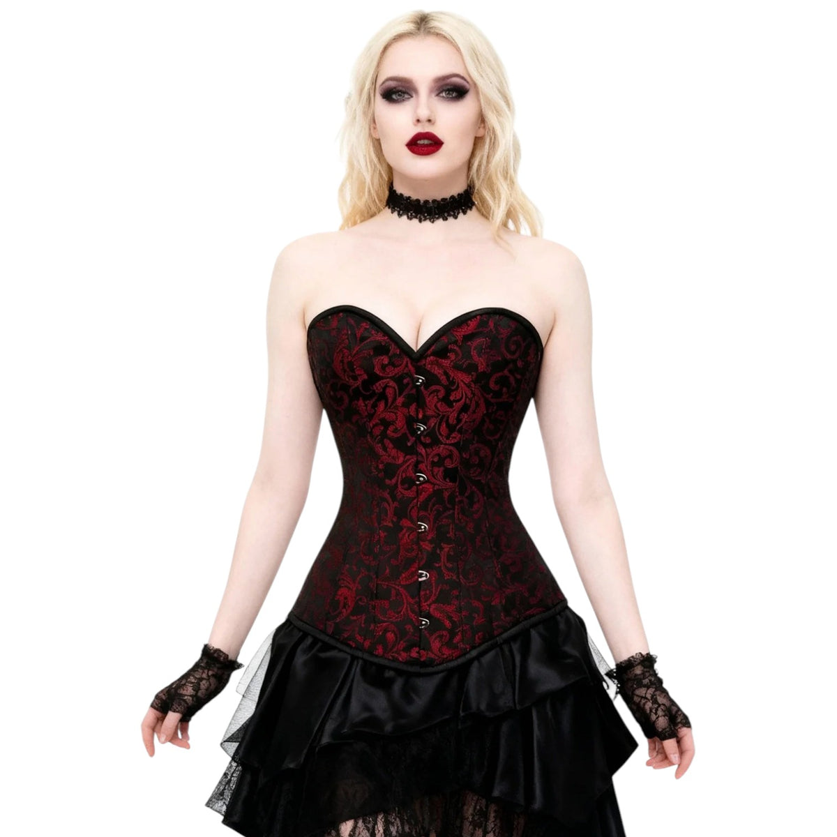 Barockes Vollbrustkorsett "Alison" bordeaux mit Ornamenten Gothic