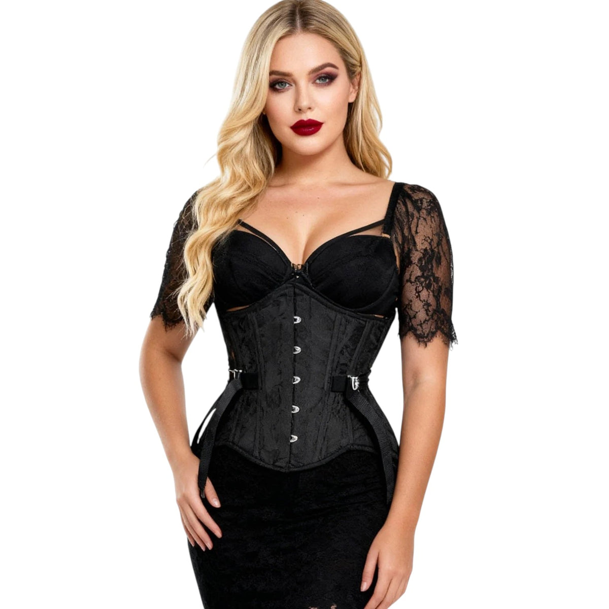 Gothic Curvy-Unterbrustkorsett  schwarz mit Fächerschnürung