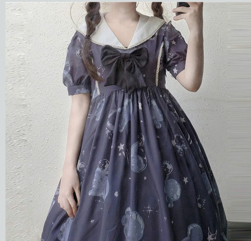Gothic Lolita Kleid mit Schleife und großem Matrosenkragen