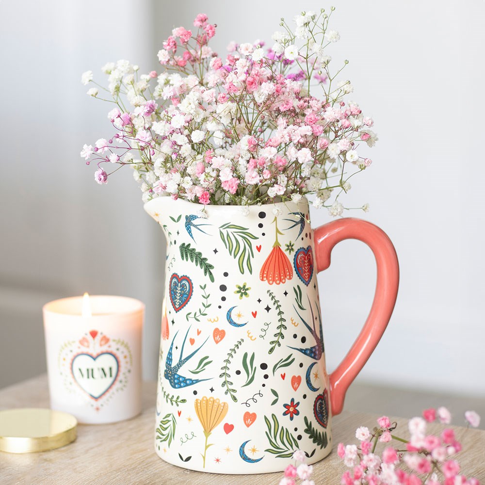 Vintage Keramik Blumenkrug mit Blumenmuster 1200 ml