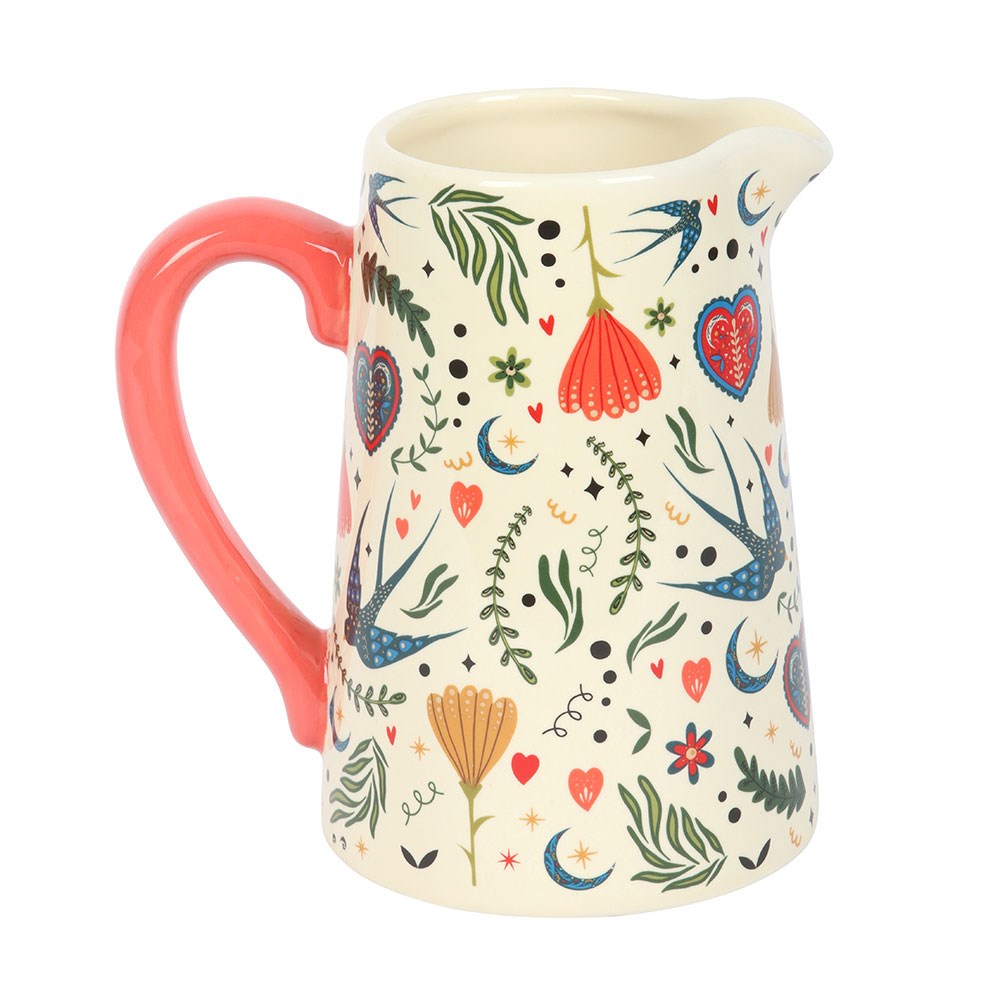 Vintage Keramik Blumenkrug mit Blumenmuster 1200 ml