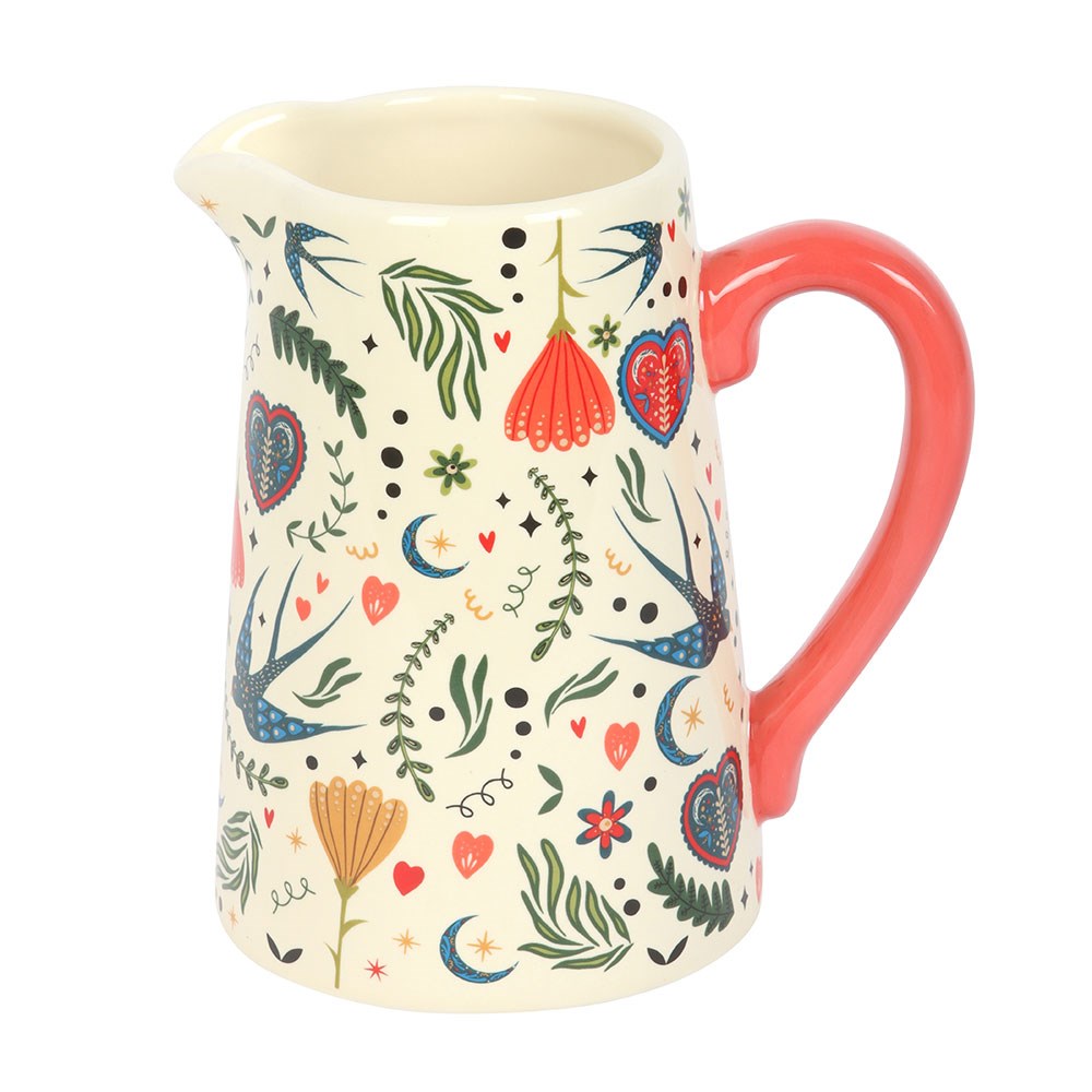 Vintage Keramik Blumenkrug mit Blumenmuster 1200 ml