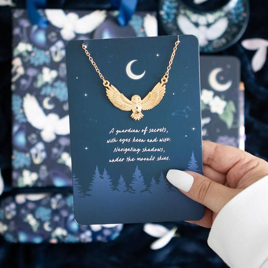 Night Owl Halskette goldfarben mit Grußkarte Eule