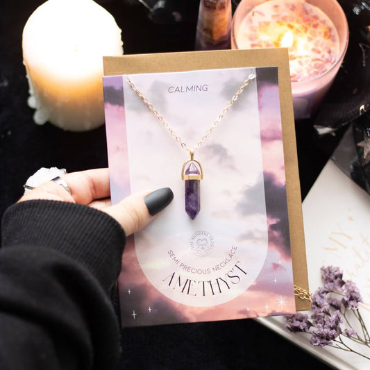Amethyst Kristall Halskette und Grußkarte