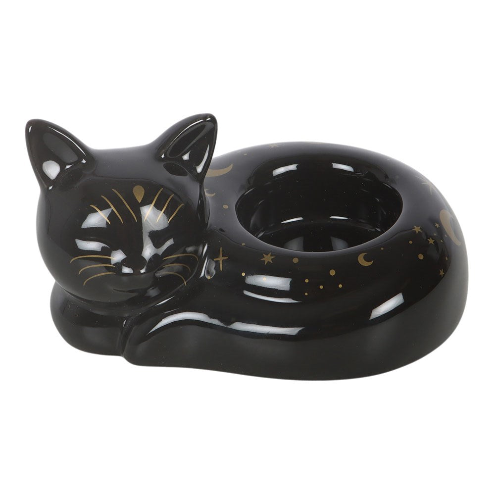 Black Cat Magick Keramik Teelichthalter in schwarz-gold gothic
