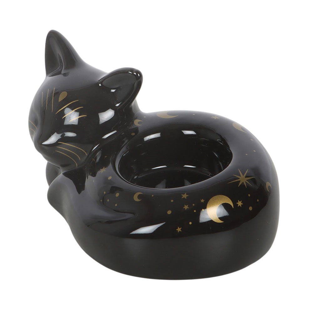 Black Cat Magick Keramik Teelichthalter in schwarz-gold gothic
