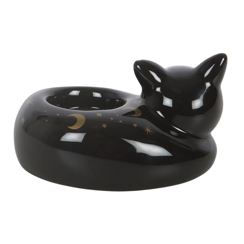 Black Cat Magick Keramik Teelichthalter in schwarz-gold gothic