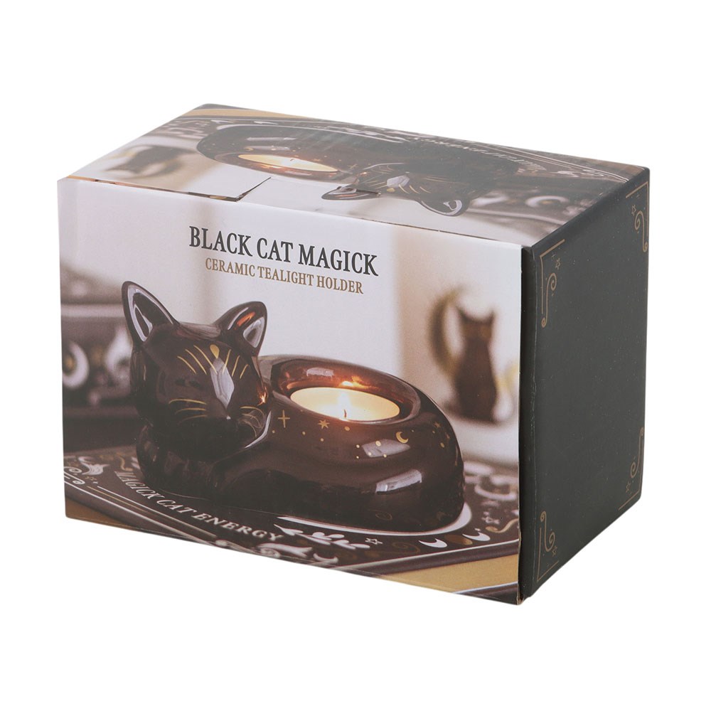 Black Cat Magick Keramik Teelichthalter in schwarz-gold gothic