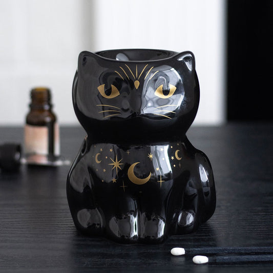 Mystischen Katze als Duftlampe Cat Magick Burner schwarz-gold
