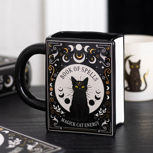 Book of Spells Magick Cat Katzen Gothic Tasse Buchform