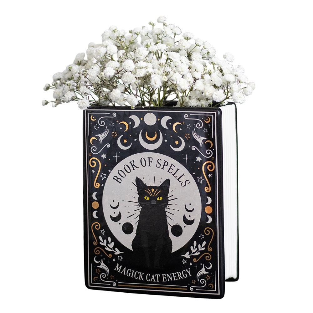 Book of Spells Vase – Magick Cat Energy- Gothic Deko