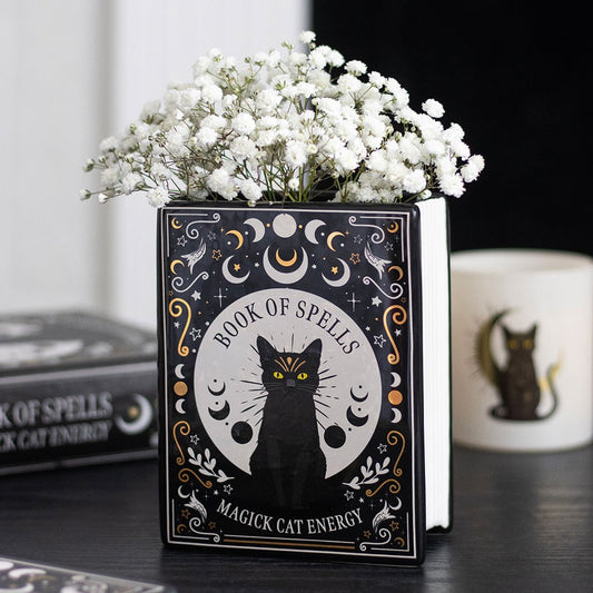 Book of Spells Vase – Magick Cat Energy- Gothic Deko