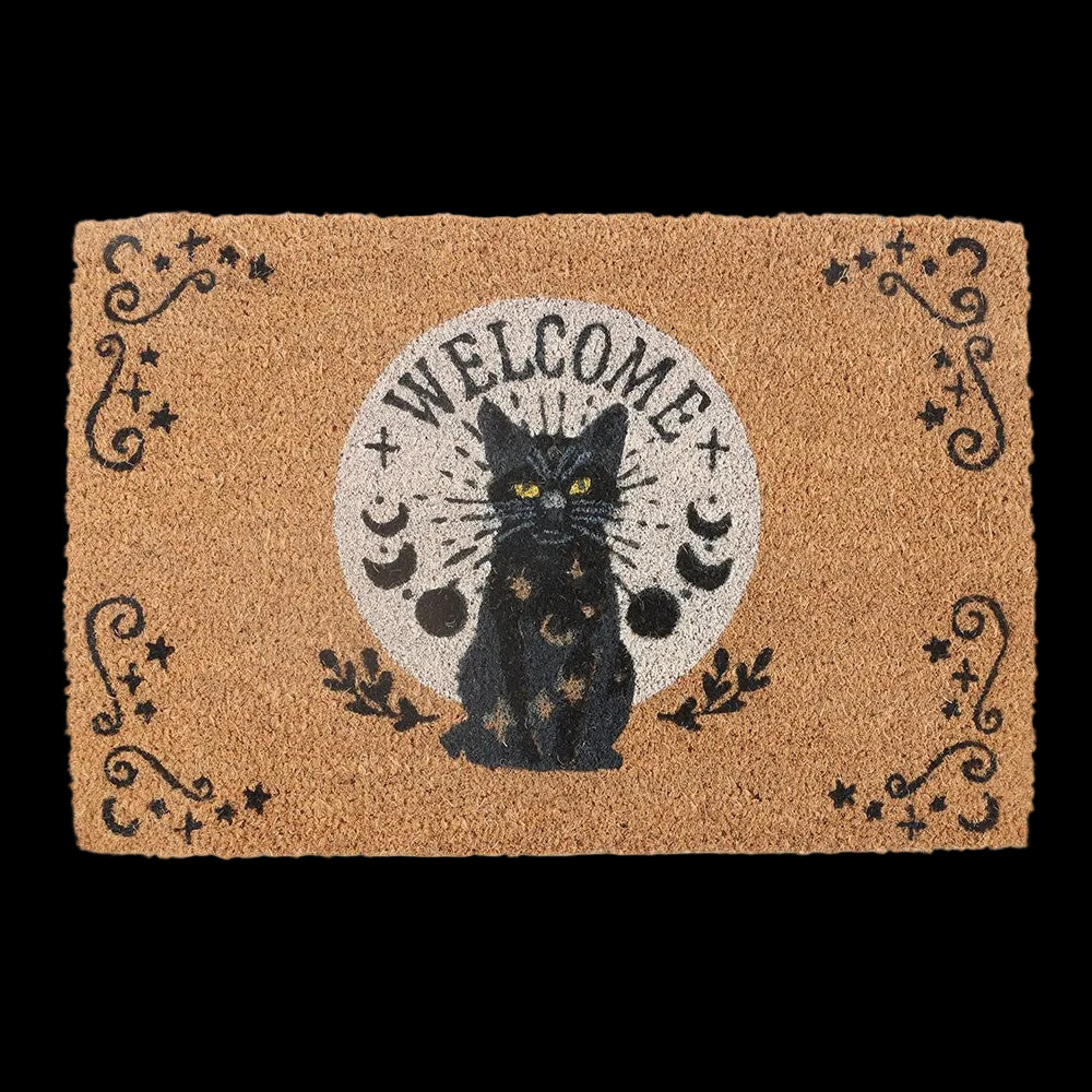 Gothic Türvorleger Kokosmatte mit schwarzer Katze "Welcome"