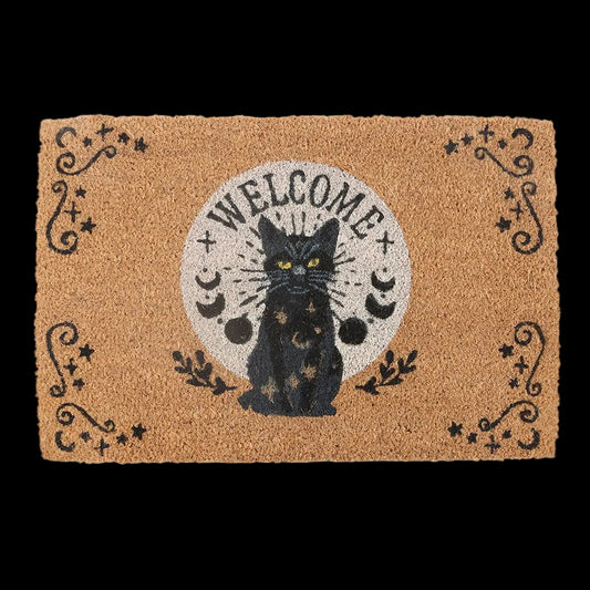 Gothic Türvorleger Kokosmatte mit schwarzer Katze "Welcome"