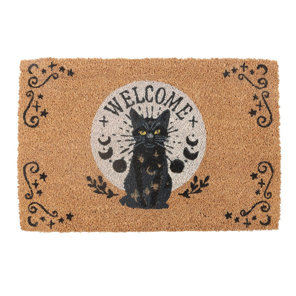 Gothic Türvorleger Kokosmatte mit schwarzer Katze "Welcome"