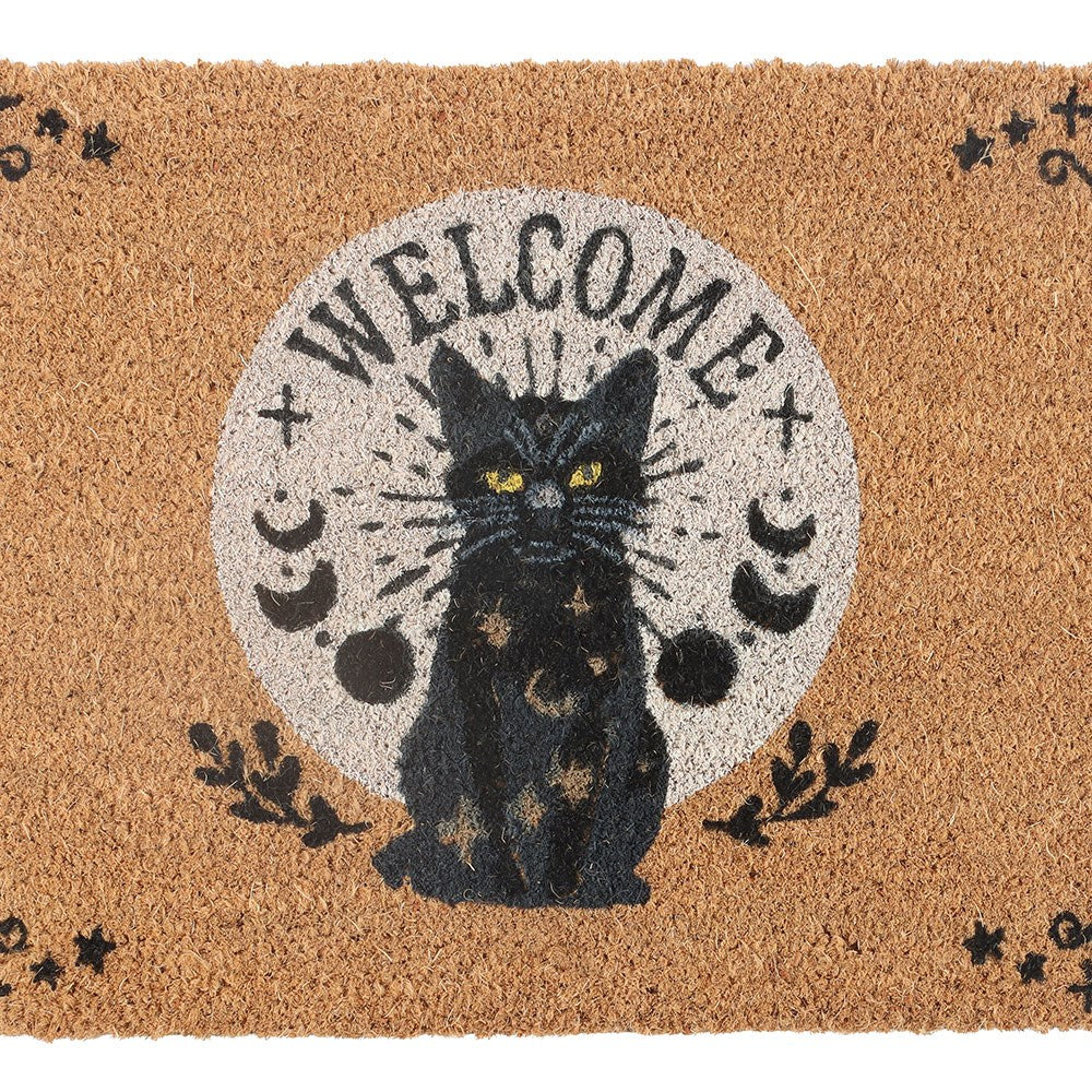 Gothic Türvorleger Kokosmatte mit schwarzer Katze "Welcome"