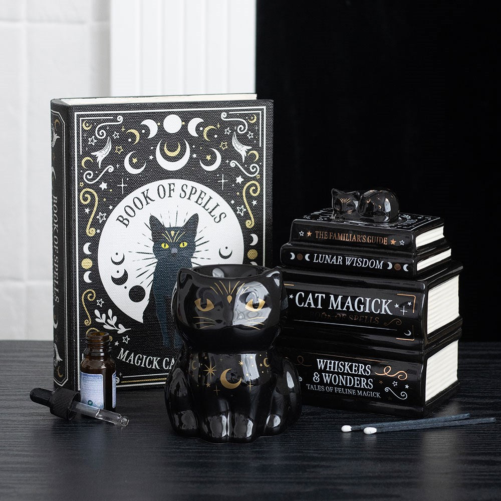 Duftlampe Cat Magick – Book of Spells - Gothic Ölbrenner Katze