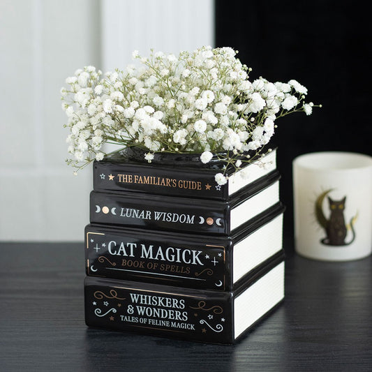Gothic Vase Buchstapel "Cat Magick" in schwarz-gold