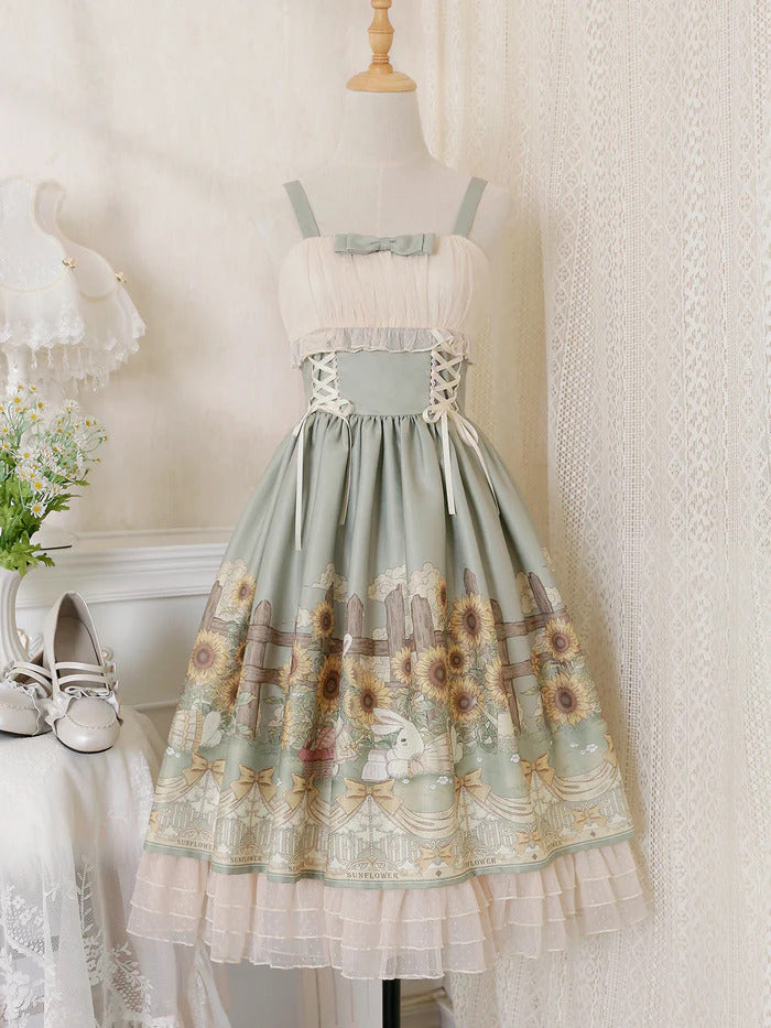 Classic Lolita Kleid "Sunflowers and Rabbits" Frühlingskleid