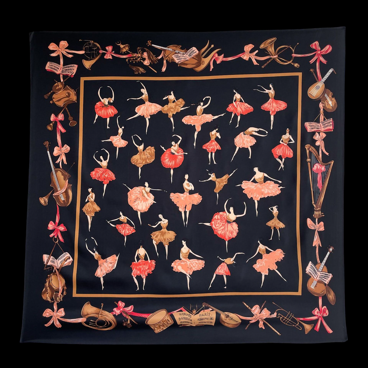 Seidentuch Ballerina - Retro Tuch mit Ballett-Motiv 90x90 cm