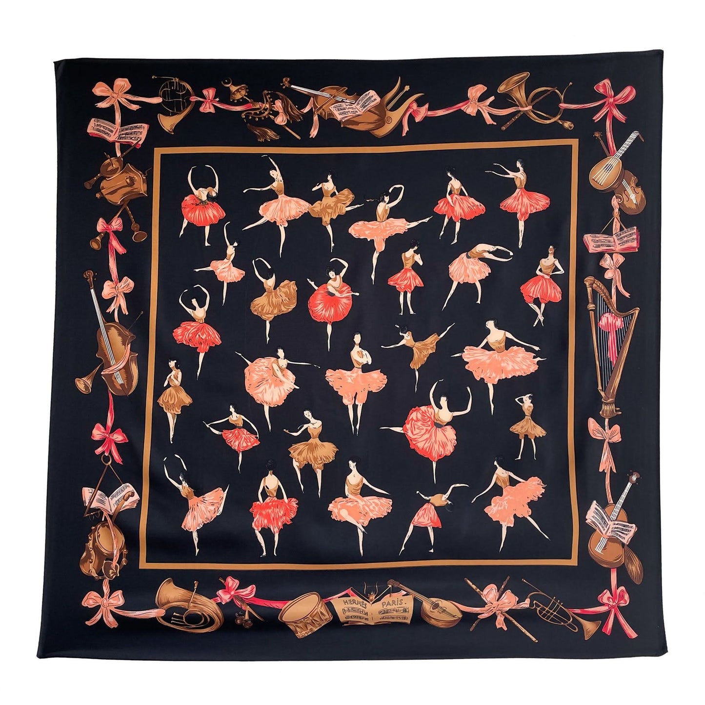 Seidentuch Ballerina - Retro Tuch mit Ballett-Motiv 90x90 cm