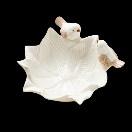 Romantische Keramik-Schale mit Vögeln - Weiß Klein
