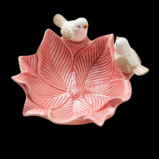 Romantische Keramik-Schale mit Vögeln - Rosa klein