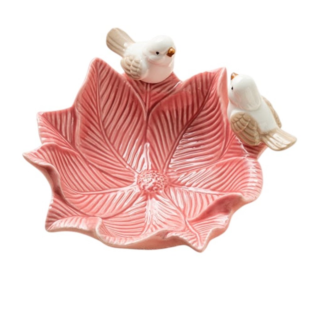 Romantische Keramik-Schale mit Vögeln - Rosa klein