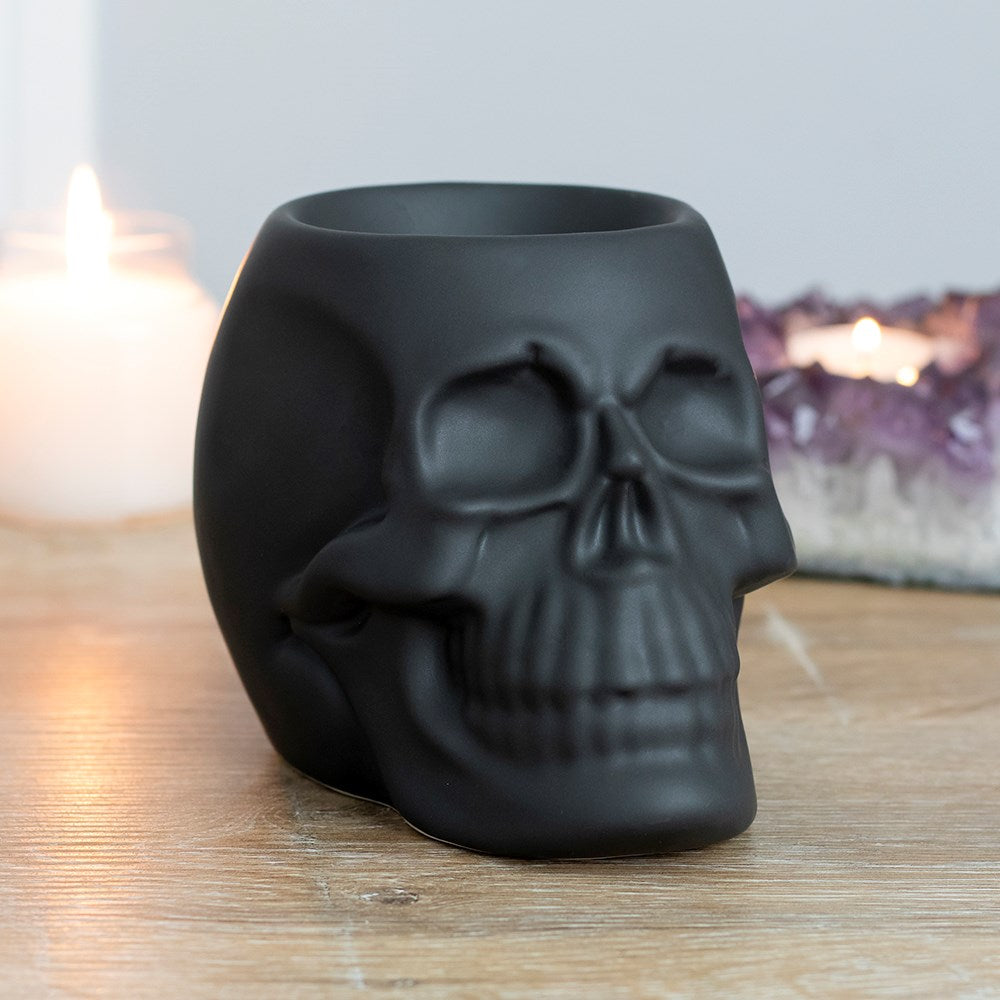 Totenkopf-Duftlampe Anthrazit – 13 cm Skull Wachbrenner Gothic