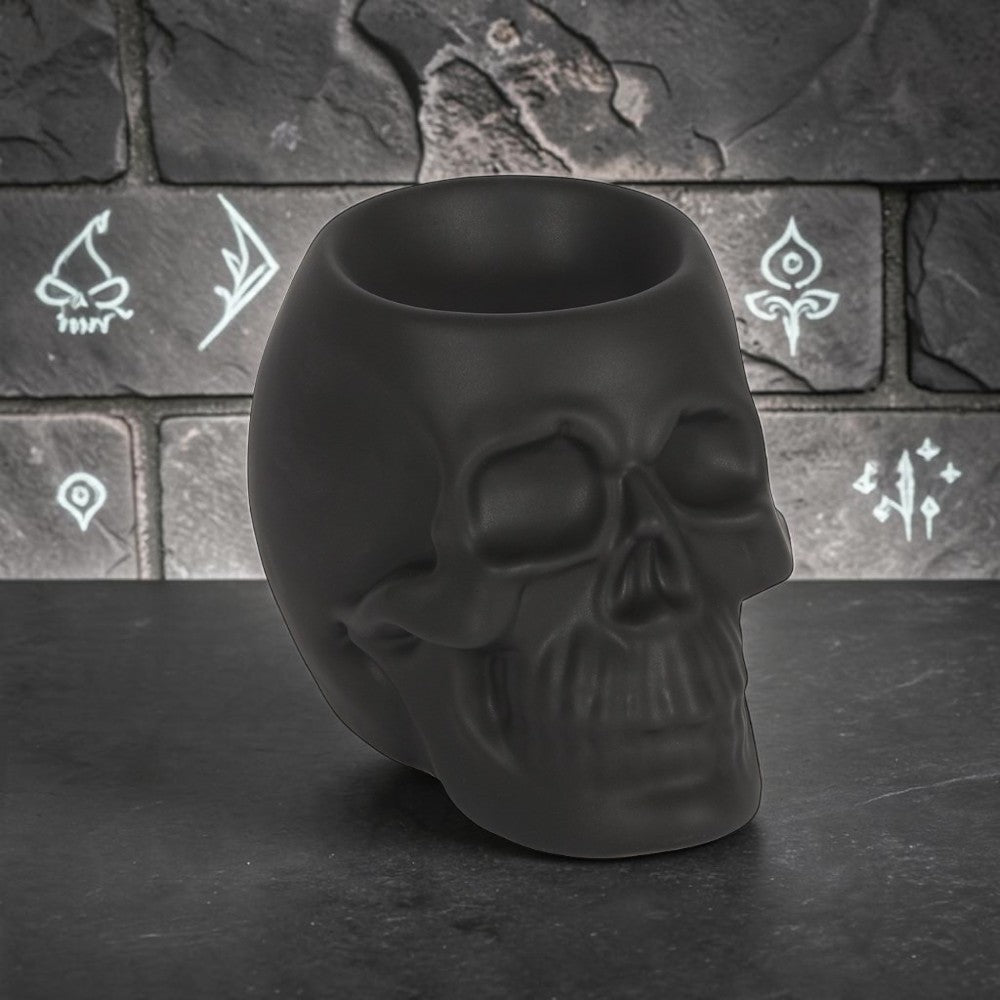Totenkopf-Duftlampe Anthrazit – 13 cm Skull Wachbrenner Gothic