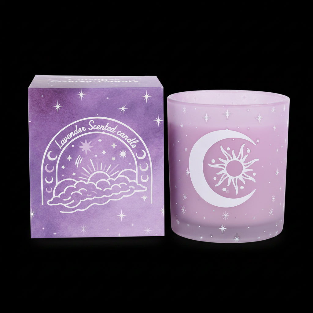 Lavendel Duftkerze im Glas – Mond & Sonne Pastel Geschenkidee