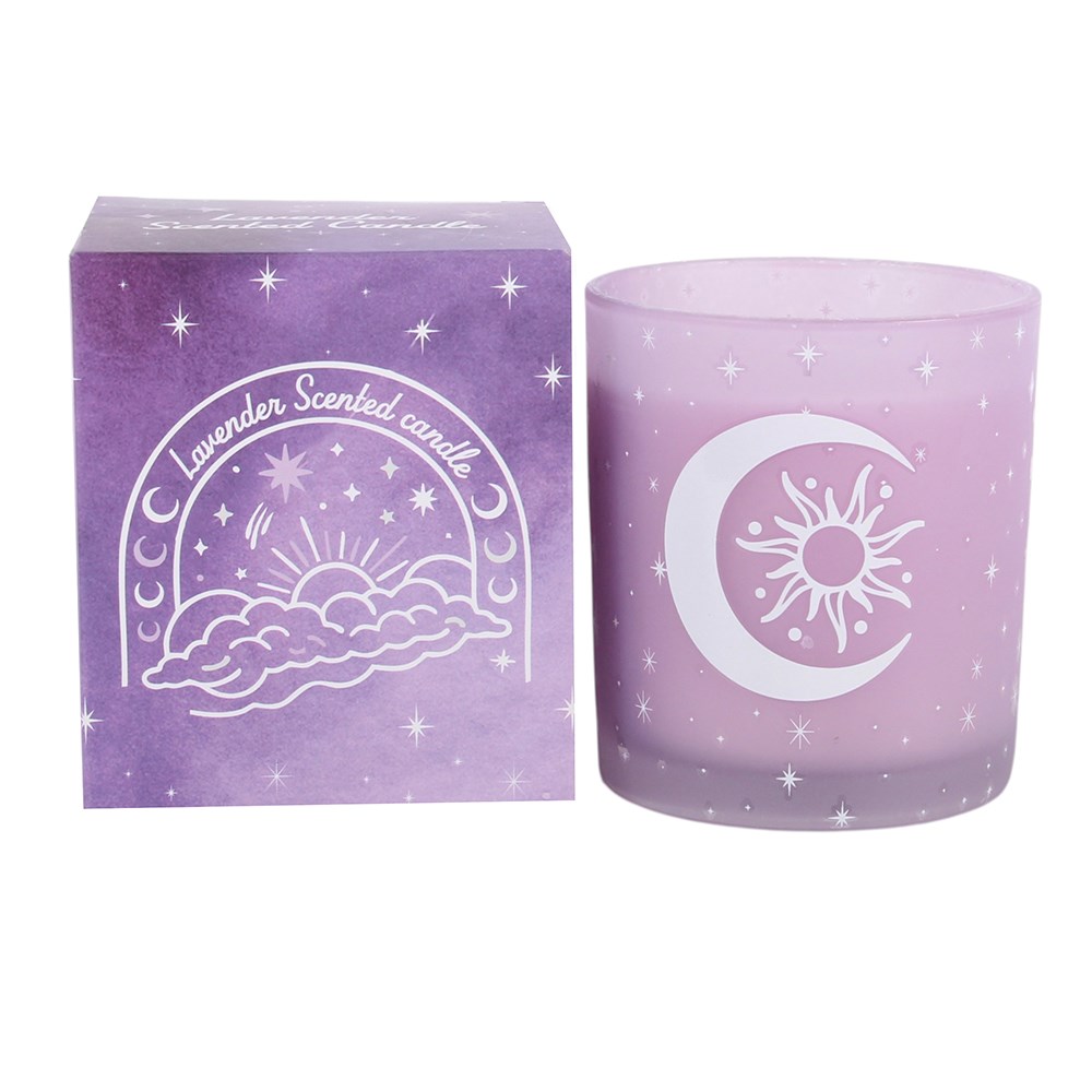 Lavendel Duftkerze Mond & Sonne – Glasansicht Frontseite