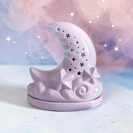 Räucherkegelhalter Mond und Sterne Violett 15 cm Witchy Deko