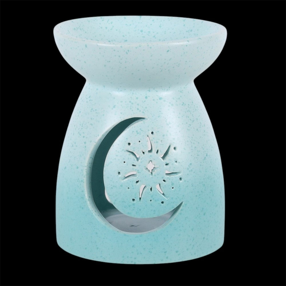 Pastel Skies Ceramic Oil Burner Mintblau – Frontansicht schwarzer Hintergrund
