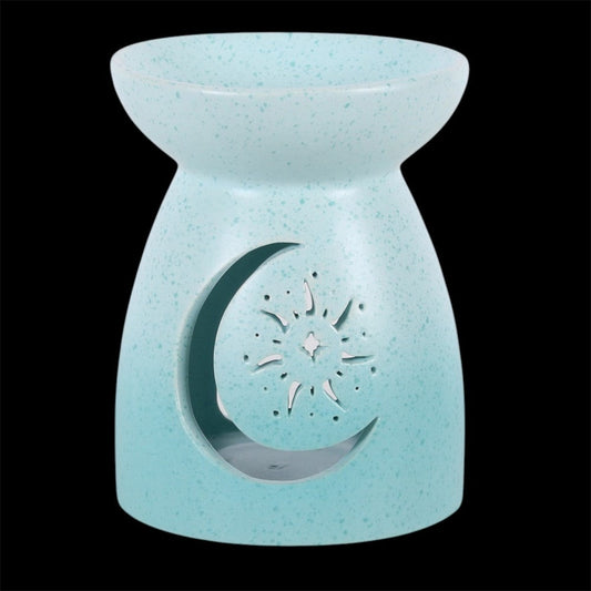 Pastel Skies Ceramic Oil Burner Mintblau – Frontansicht schwarzer Hintergrund