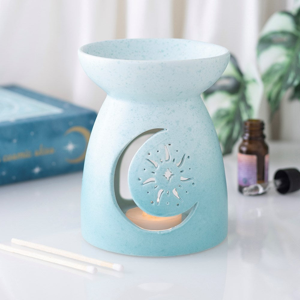 Pastel Skies Ceramic Oil Burner Mintblau – Lifestyle mit Ölflasche