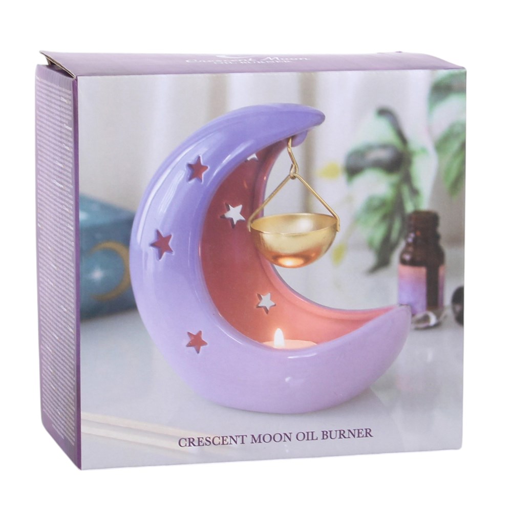 Crescent Moon Oil Burner Lila – Lifestyle mit brennendem Teelicht und Ätherischem Öl