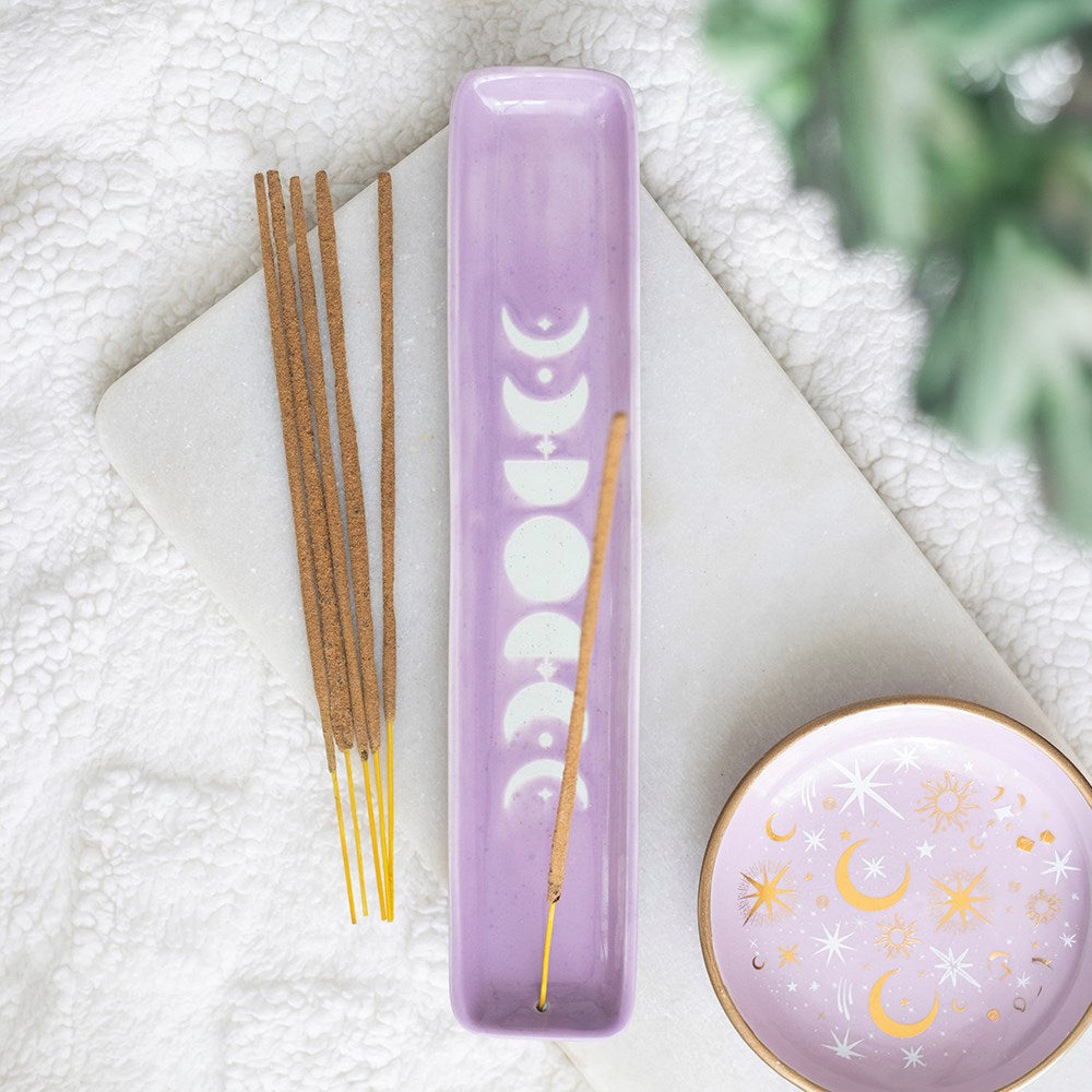 Witchy pastell Räucherstäbchenhalter Mondphasen in violett Keramik