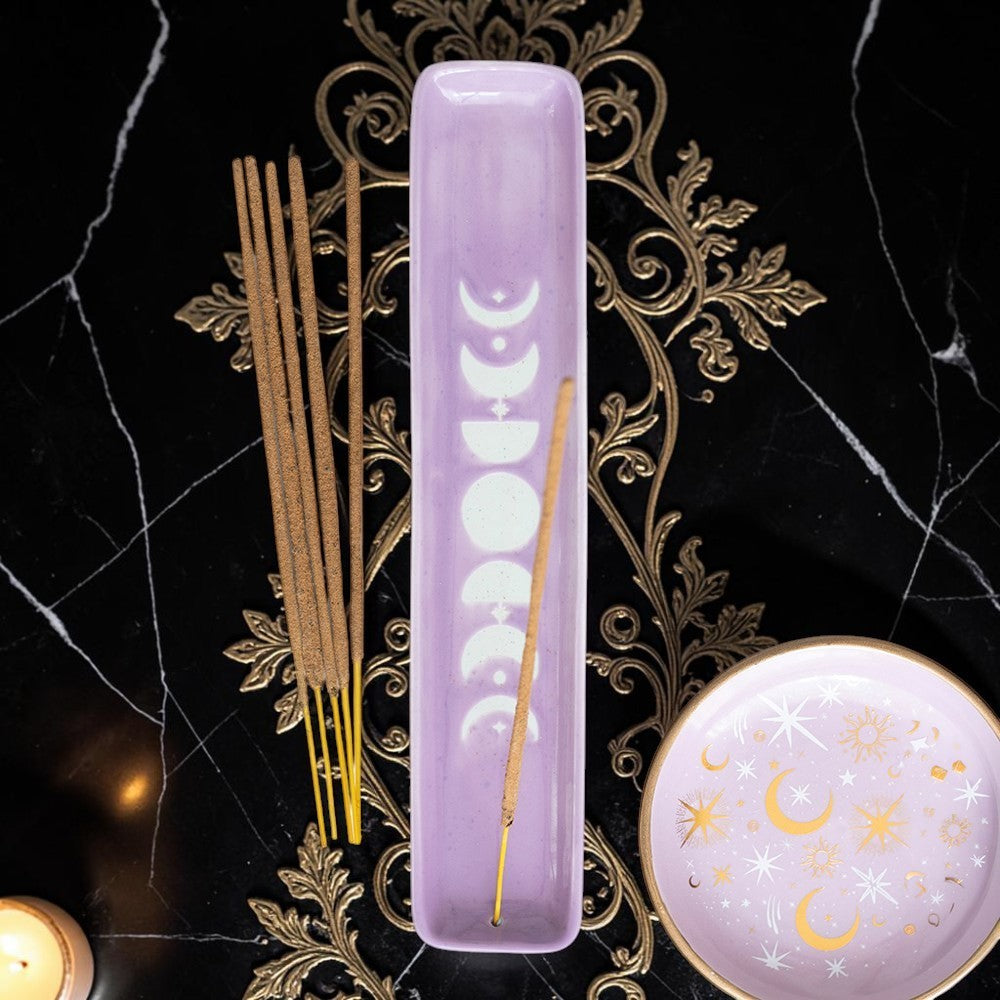 Witchy pastell Räucherstäbchenhalter Mondphasen in violett Keramik