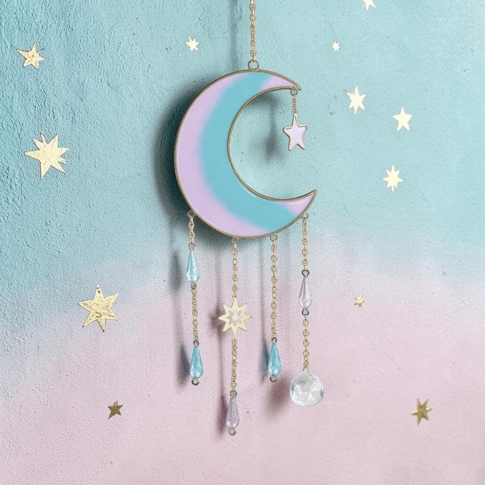 Pastel Skies Mond & Steine Fensterdeko mit Kristallperlen Hänger
