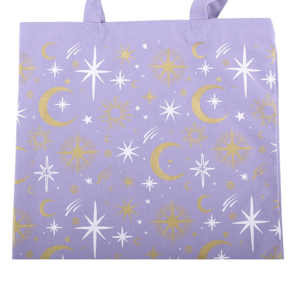 Pastel Skies Celestial Tote Bag – Detailansicht Muster Gold & Weiß