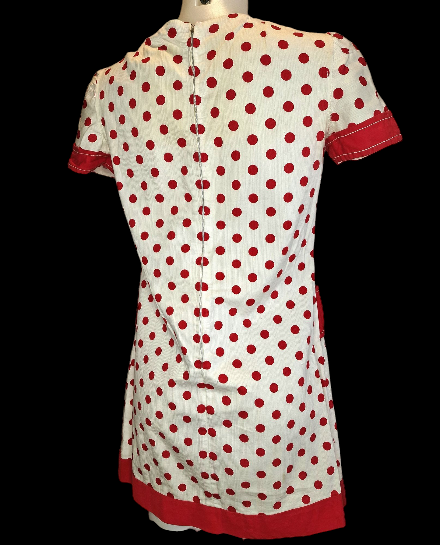 Vintage 60er/70er Jahre Kleid Creme-Rot Polka Dots S