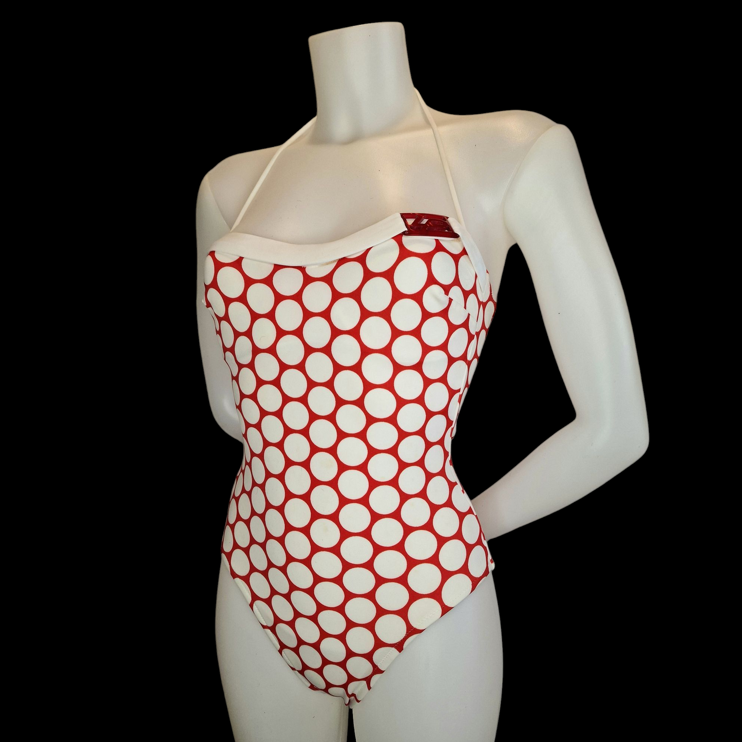 Vintage  La Perla Badeanzug 80er/90er Jahre Rot-Weiß Punkte mit 3D-Schriftzug S/M