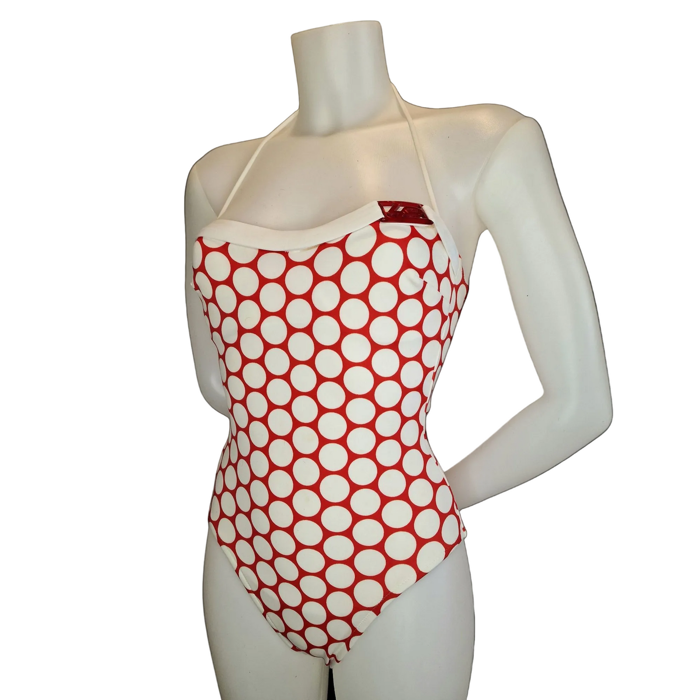 Vintage  La Perla Badeanzug 80er/90er Jahre Rot-Weiß Punkte mit 3D-Schriftzug S/M