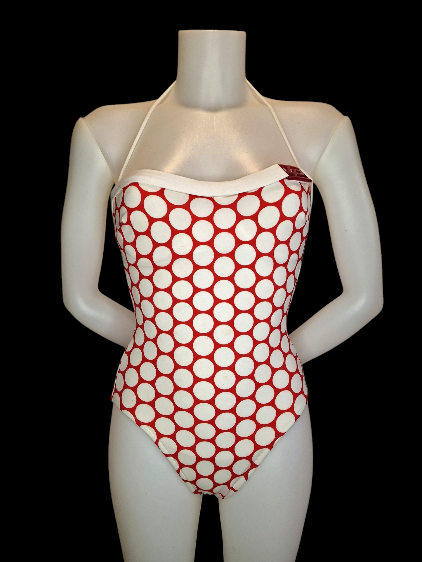 Vintage  La Perla Badeanzug 80er/90er Jahre Rot-Weiß Punkte mit 3D-Schriftzug S/M