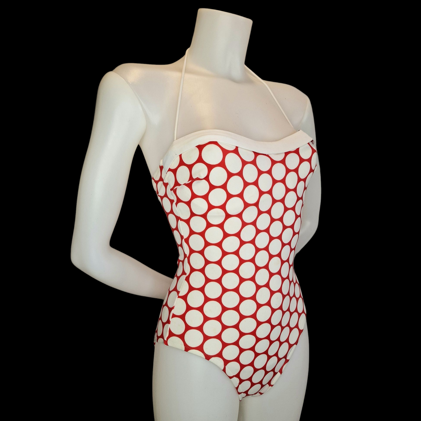 Vintage  La Perla Badeanzug 80er/90er Jahre Rot-Weiß Punkte mit 3D-Schriftzug S/M