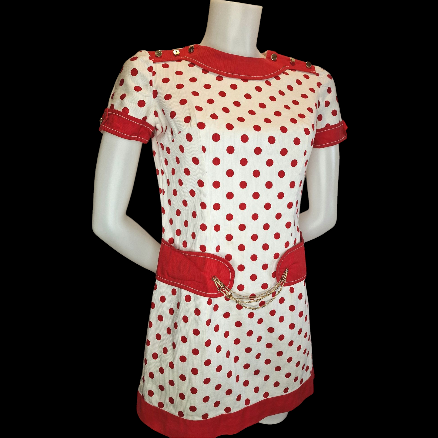 Vintage 60er/70er Jahre Kleid Creme-Rot Polka Dots S