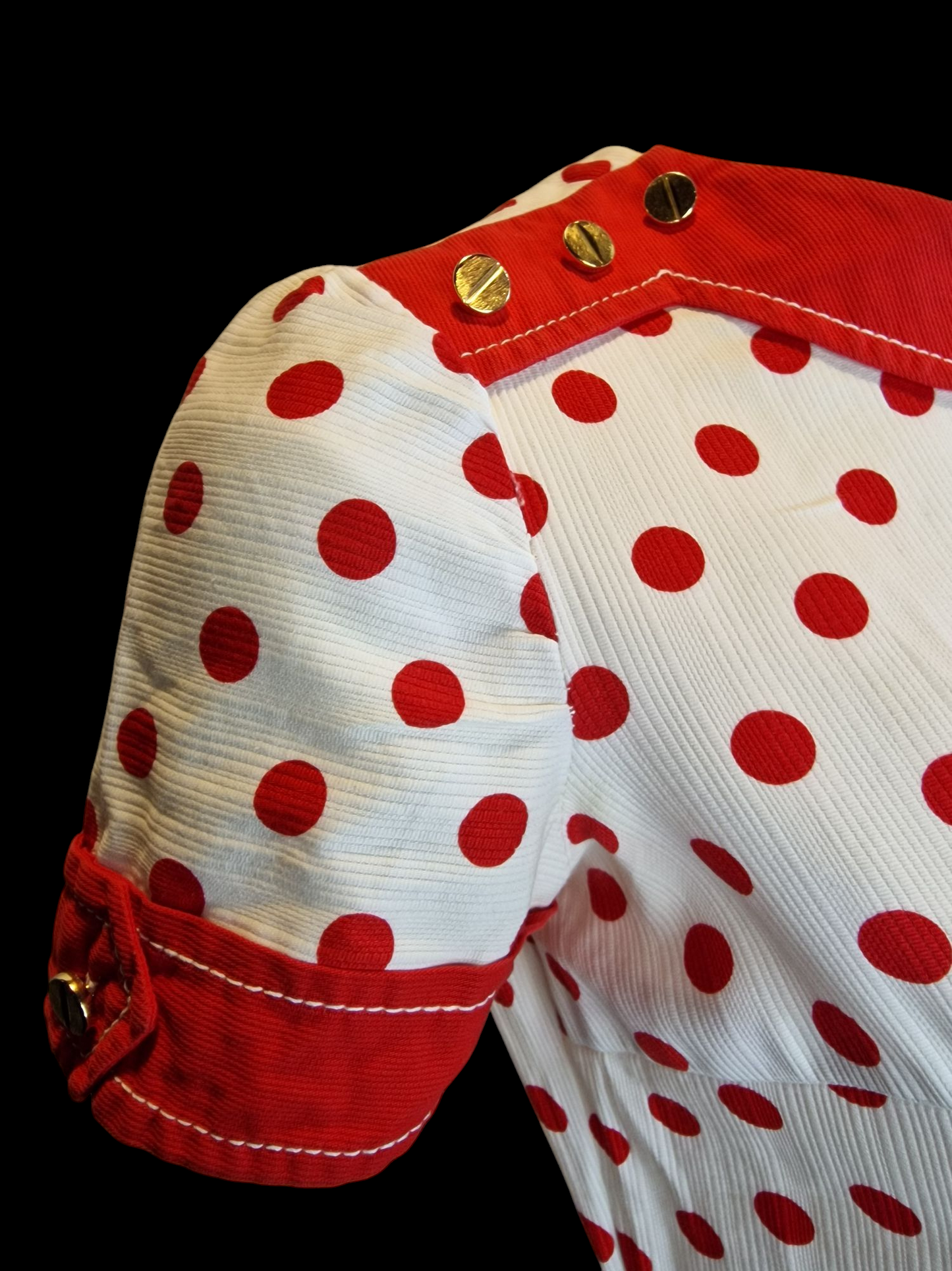 Vintage 60er/70er Jahre Kleid Creme-Rot Polka Dots S