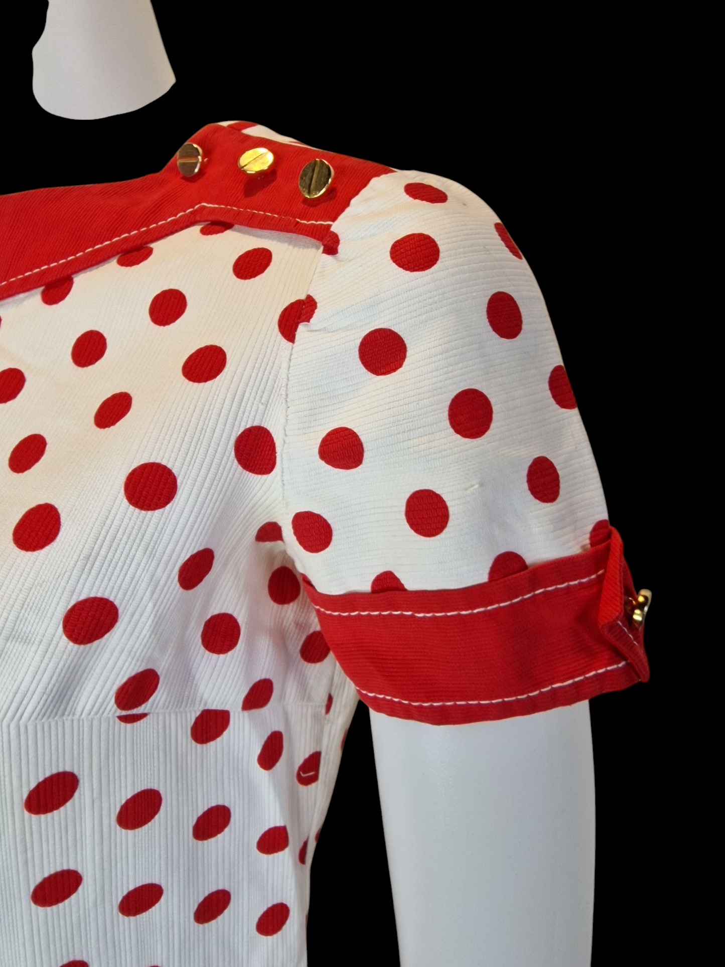 Vintage 60er/70er Jahre Kleid Creme-Rot Polka Dots S